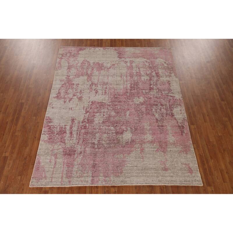 Pink Modern Abstract Area Rug Hand-Knotted Wool Carpet - 7'11"x 9'8"