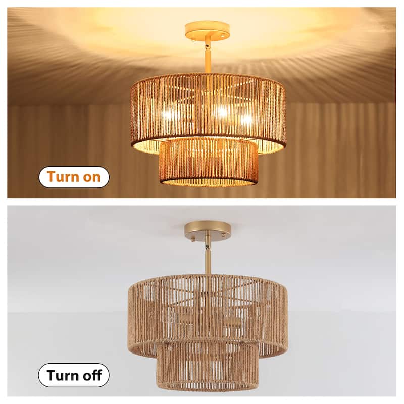 Starsky 4-Light 2-Tier Rattan Semi Flush Mount Ceiling Light