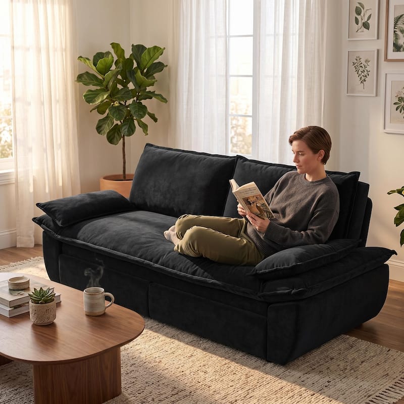 Homy Casa 73.2''/94.5" Queen/King Pull Out Sofa Bed, 3-in-1 Corduroy/Velvet Sleeper Couch