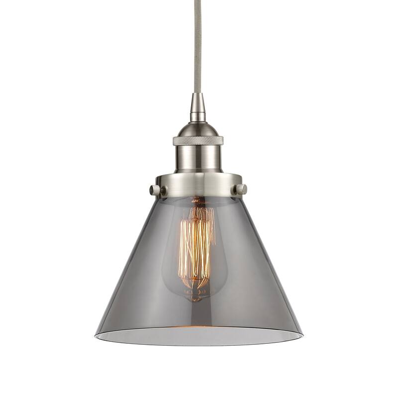 Innovations Lighting 616-1PH-10-8 Cone Pendant Cone 8" Wide Mini - Brushed Satin Nickel / Plated Smoke
