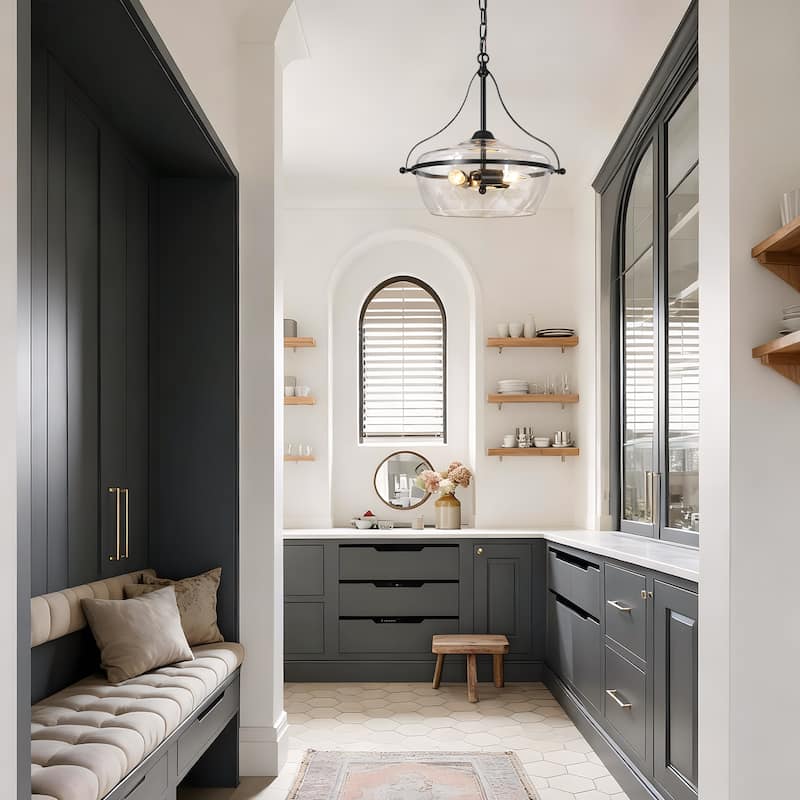 Modern Farmhouse 3-Light Black Gold Glass Chandelier Light Pendant Lights for Kitchen Island