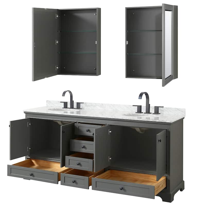Deborah 80-inch Dark Gray Double Vanity, Oval Sinks, Med Cabs