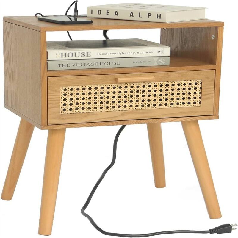 Modern Nightstand with Charging Station - Top-brown Charging Station