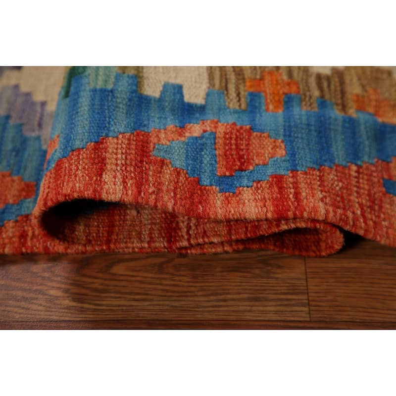 Geometric Kilim Area Rug Hand-woven Wool Carpet - 3'3" x 4'9"