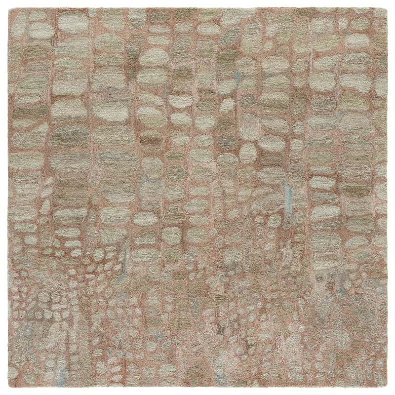 SAFAVIEH Handmade Abstract Lowri Modern Rug - 6' Square - Light Green/Blush
