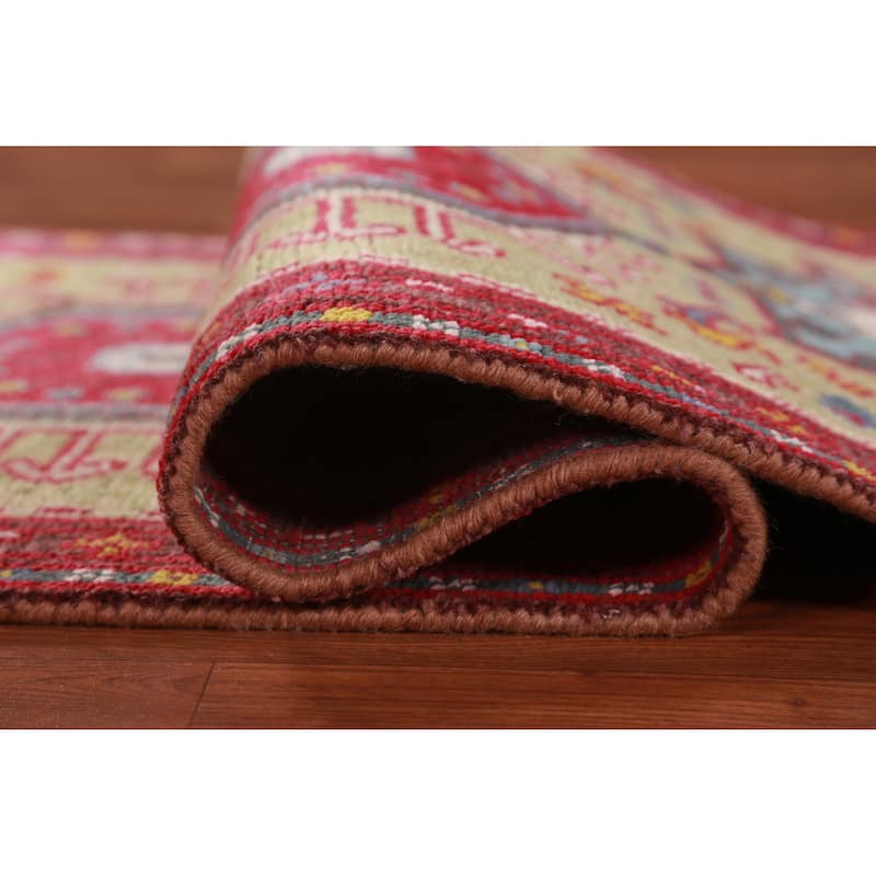 Hand Knotted Oriental 100% Wool Carpet Transitional Geometric Green Khotan Runner Rug - 9' 11'' X 2' 6''