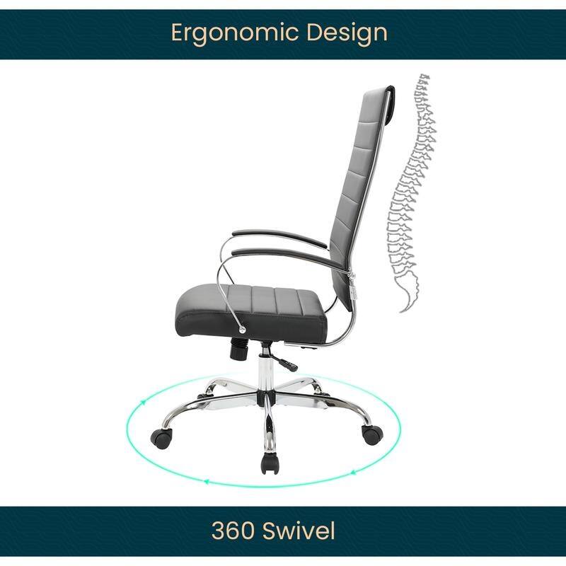 Benmar High-Back Leather Office Desk Chair in Stainless Steel Frame Adjustable Height Tilt Lock 360 Swivel Ergonomic Chair