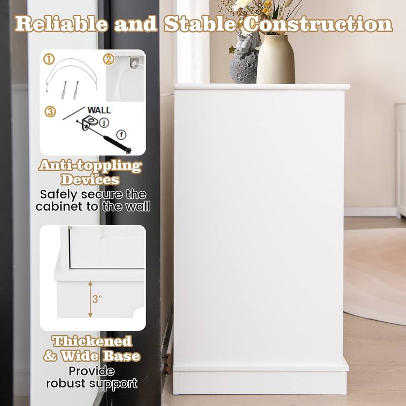 White MDF Cat Litter Box Enclosure with 2 Drawers, Side Entrances and Large Countertop for Pet Storage
