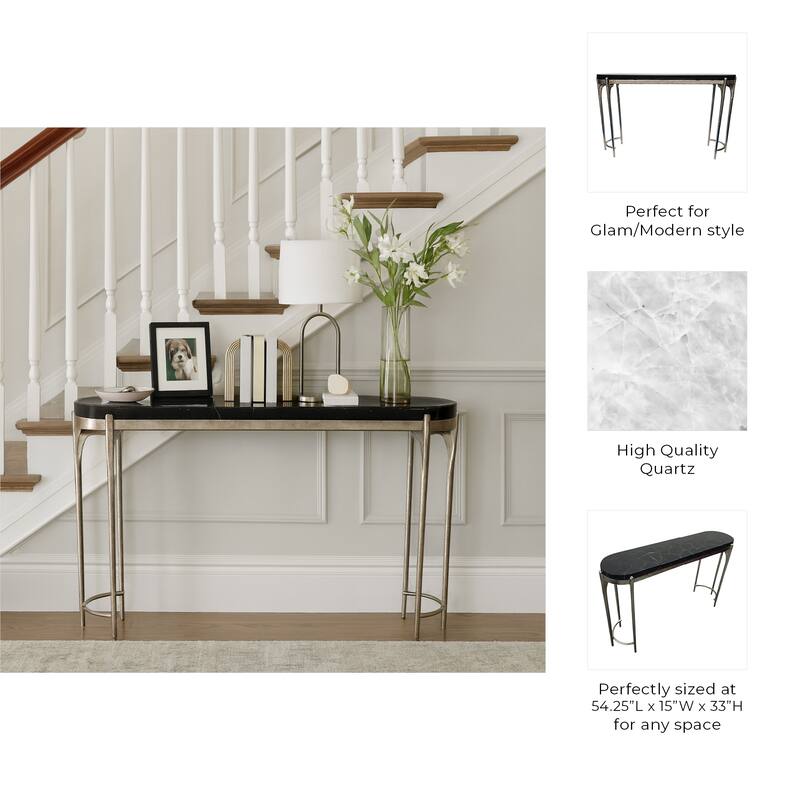 Contemporary Quartz Top Console Table - Narrow Sofa Table - 54" Black - 54.25"