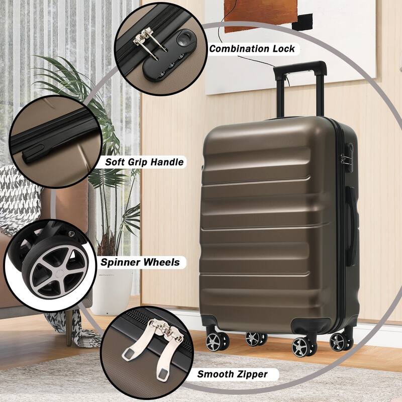 Hardshell ABS Luggage Set, 24-Inch Checked Suitcase with Spinner Wheels, Lightweight Travel Luggage with 2 Packing Cubes