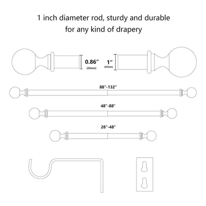 Lordear Adjustable Window Curtain Rod with Ball End Cap Finials - Silver/Gold/Black