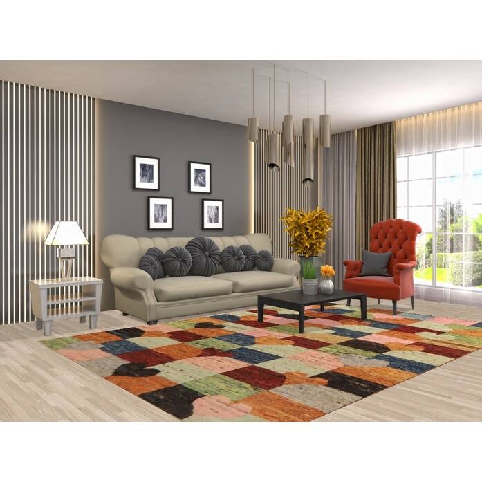 Checkered Moroccan Oriental Area Rug Handmade Bedroom Wool Carpet - 6'11" x 10'0"