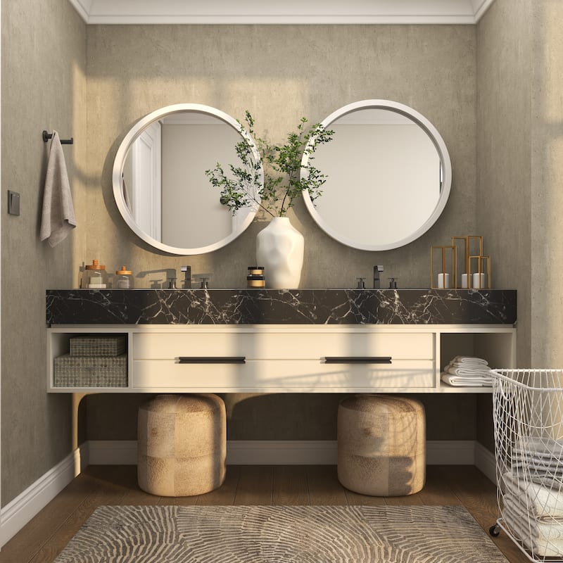 Wooden Wall Mirror with Thin Frame - Black or White - Roche River Decor