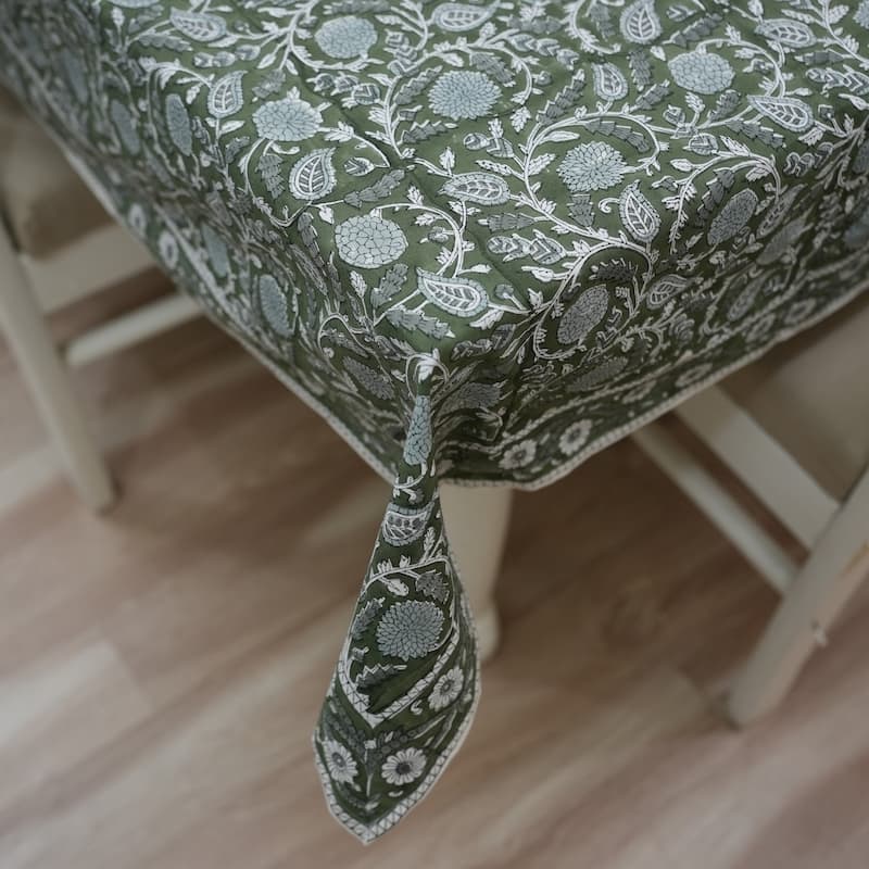 Fabdivine Handmade Block Print Cotton Brown Table Cover or Cloth Dining, Farmhouse & Kitchen Décor