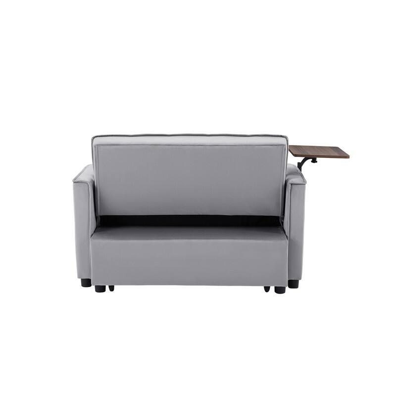 Modern Style Velvet Upholstered Sleeper Sofa with Table Board
