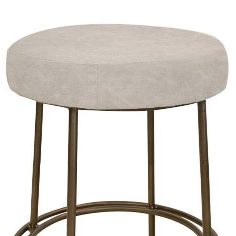 Sierra Counter Height Stool, Gray Faux Leather, Brass Metal, 24 Inch
