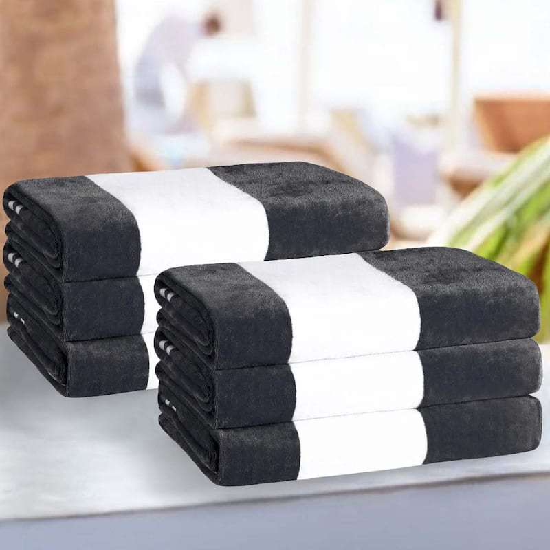 Cabana Stripe Oversized Cotton Beach 6 Piece Towel Set by Superior - Charcoal
