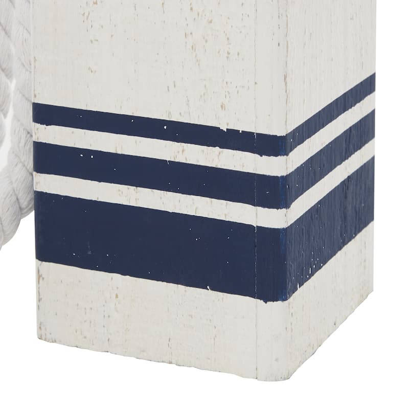 White Wood Handmade Buoy Decorative Sculpture with Rope Accents (Set of 3)