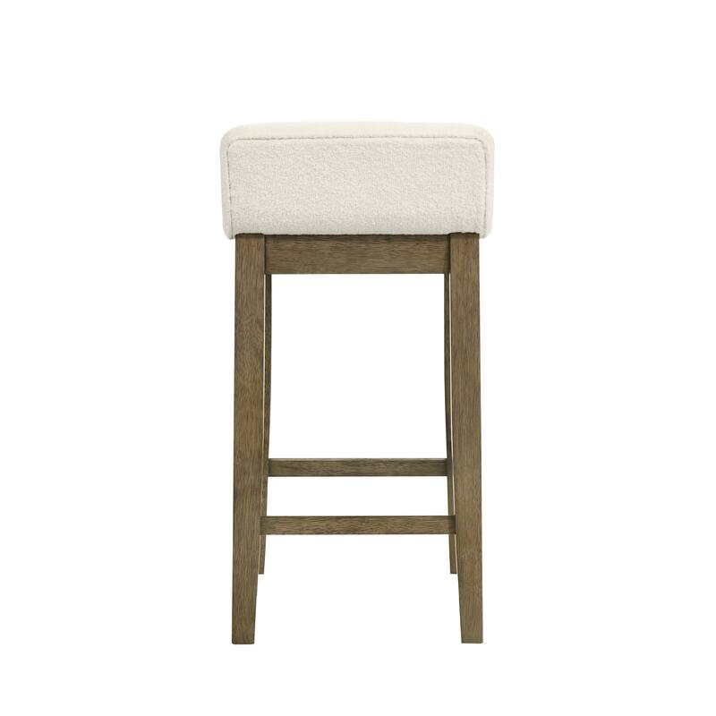 Annikah Low-Back Boucle Bar Stool, Counter Height Kitchen Barstool with Wood Legs