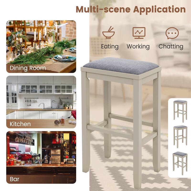 Gymax 4 PCS Upholstered Wooden Bar Stools Bar Height Chairs Dining