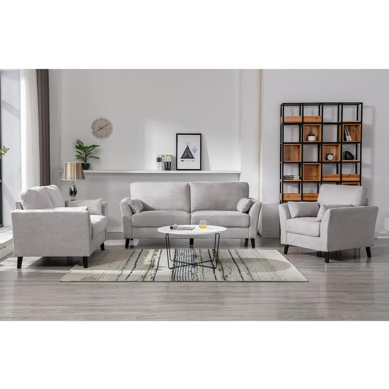 Woven Fabric Upholstered Sofa with 2 Pillows in Gray