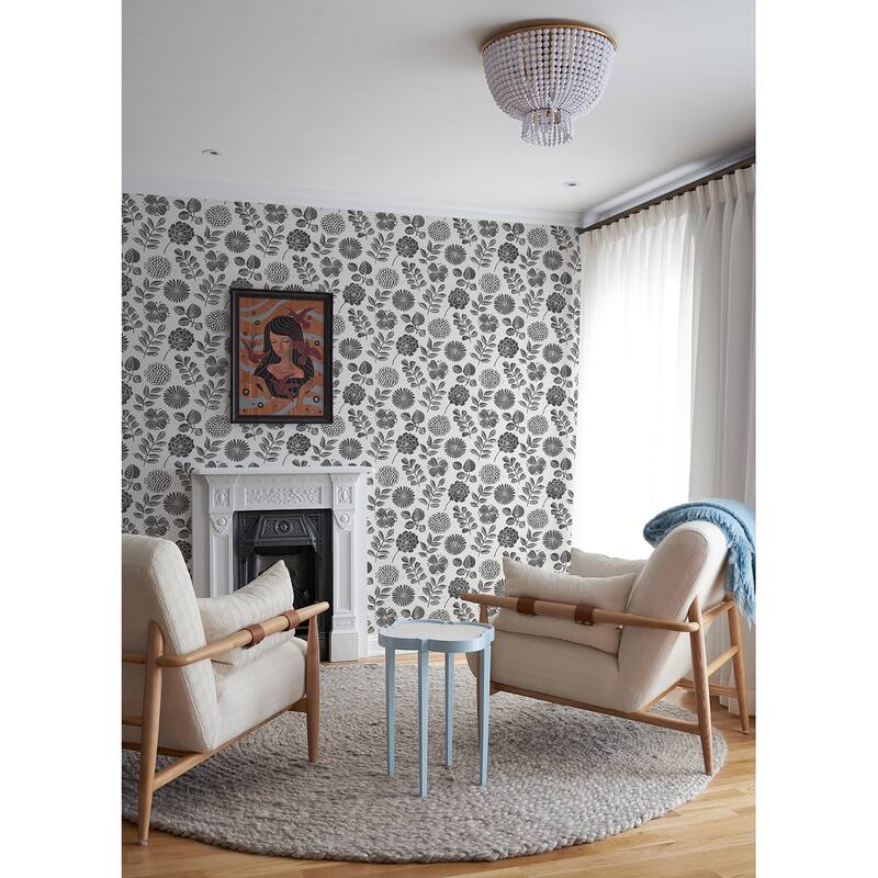 A-Street Prints Inge Black Floral Block Print Wallpaper