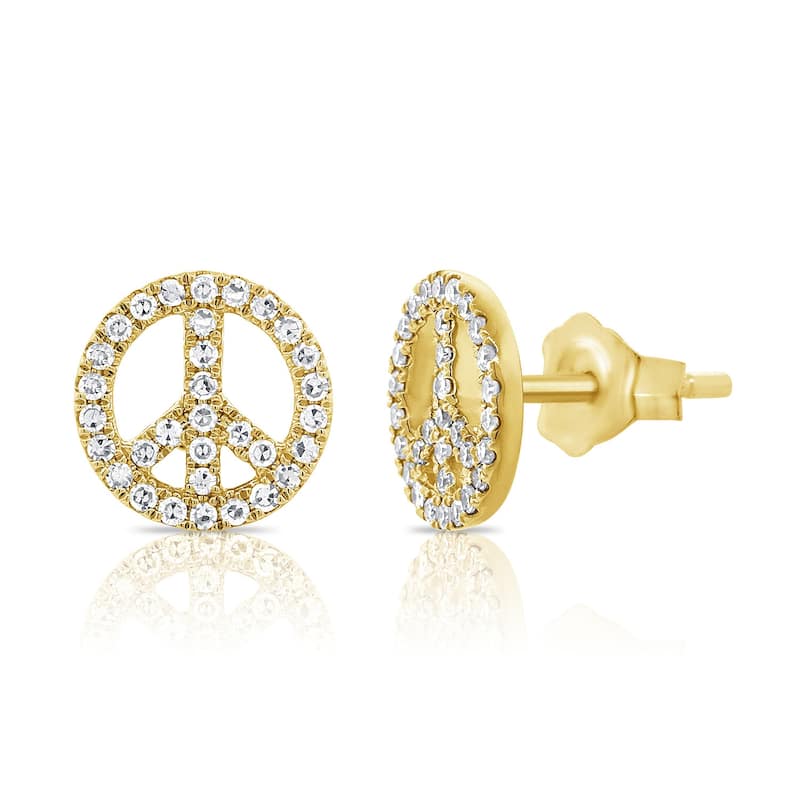 Joelle Collection Diamond Peace Sign Stud Earrings 14K Gold