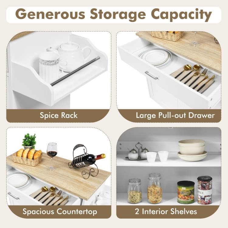 Rolling Kitchen Island Cart with Towel and Spice Rack - 45.5" x 16" x 33.5"(L x W x H)