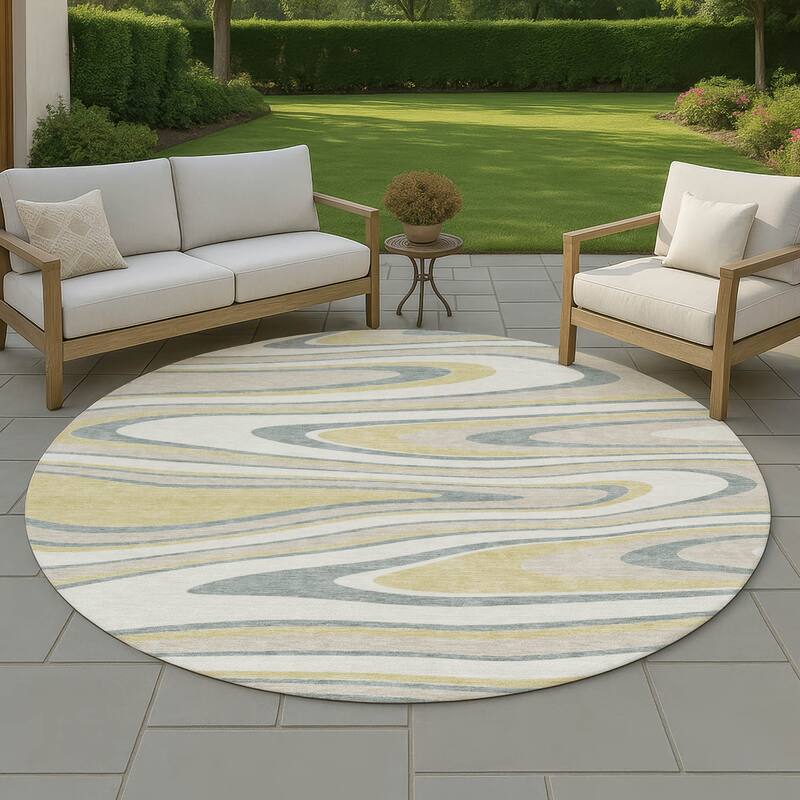 Machine Washable Indoor/ Outdoor Abstract Busey Chantille Rug - Ivory - 8' x 8'