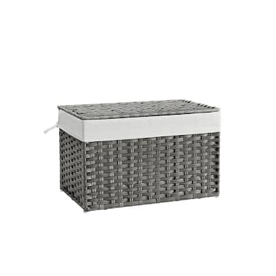 Portable Wicker Basket with Lid Waterproof Foldable Laundry Hamper with Washable Liner and Cut-Out Handles