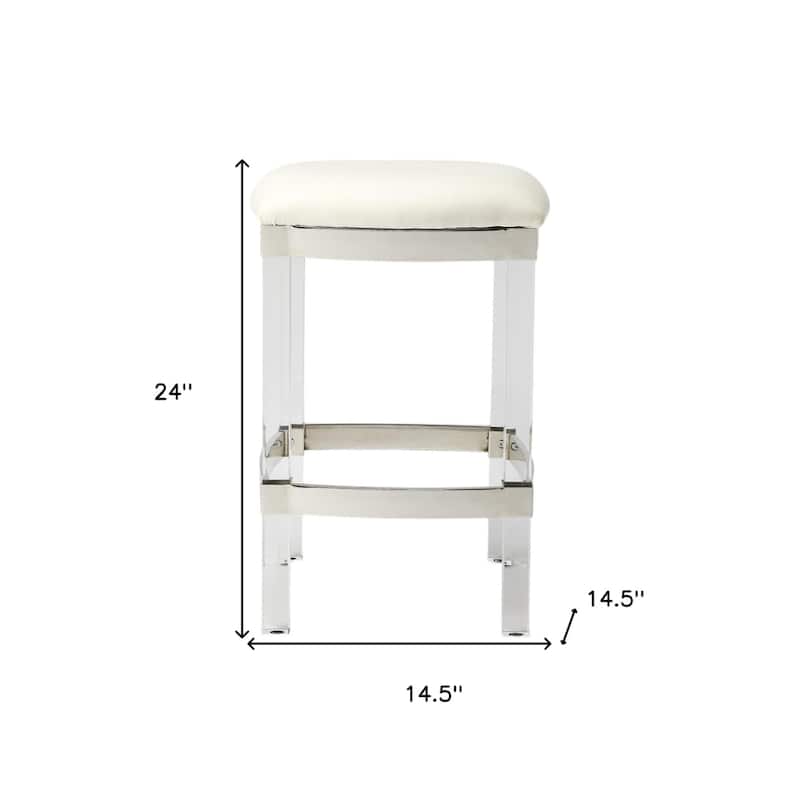 Steel Backless Counter Height Bar Stool with Acrylic Frame and Footrest - 14.5” x 14.5” x 24” (D x W x H)