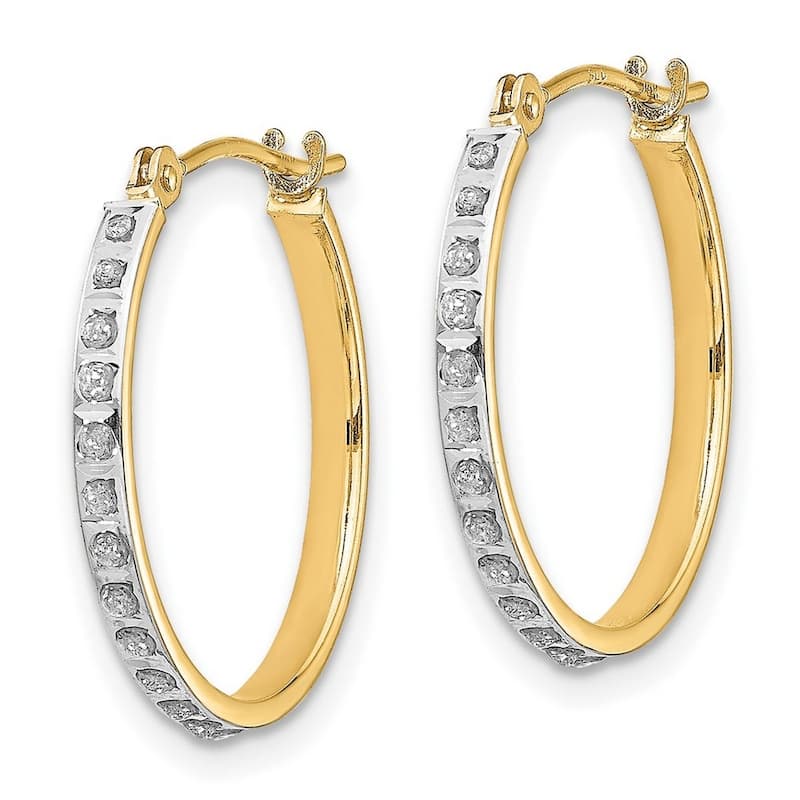 Curata 14k Yellow Gold 20x2mm Diamond Round Hinged Hoop Earrings