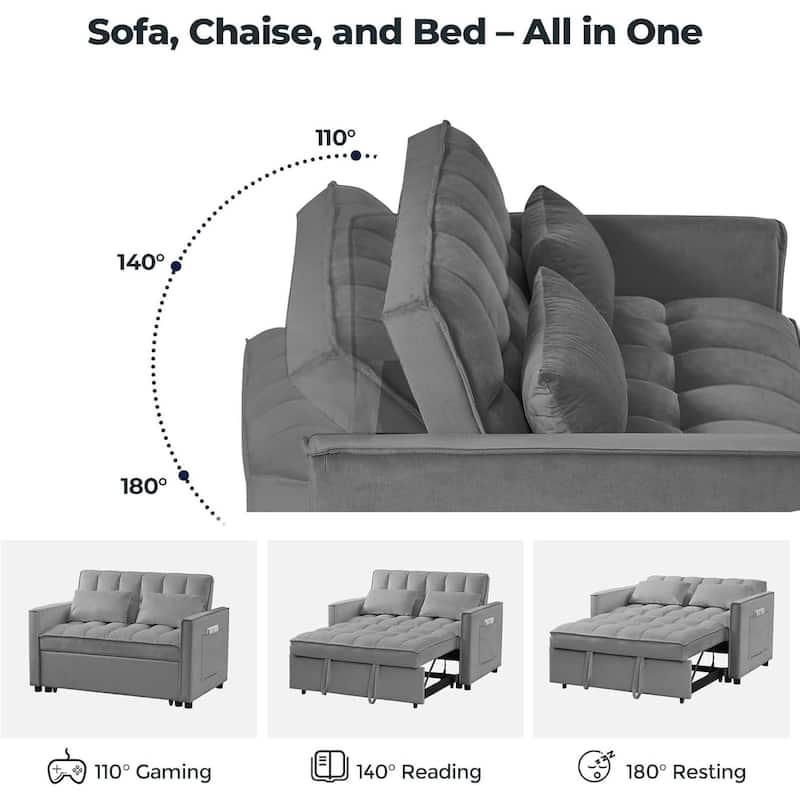 3 in 1 Velvet Sofa Bed with Adjustable Backrest
