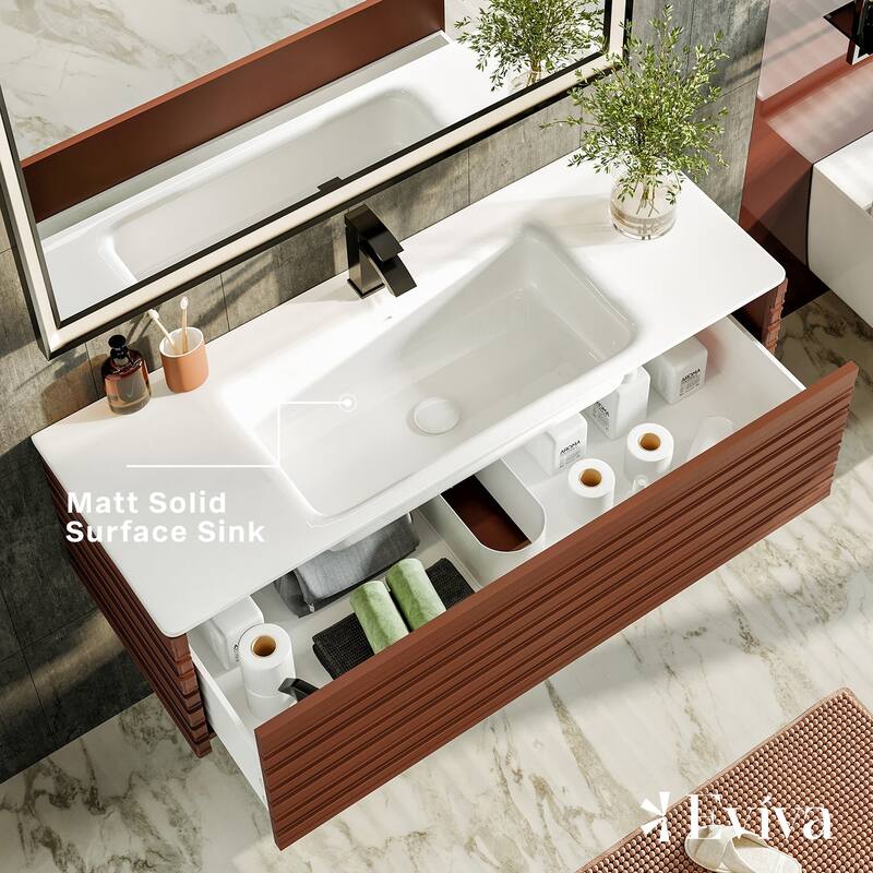Eviva Dream 40" Terracotta Wall Mount SS Bath Vanity with Solid Surface Top