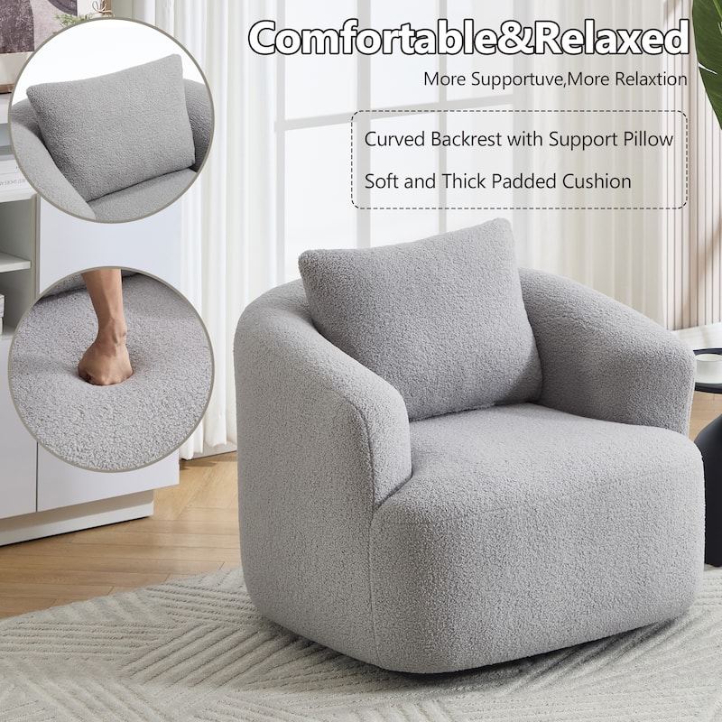 Roomfitters 360° Swivel Teddy Fleece Cuddle Chair, High-Resilience Round Accent Sofa with Soft Pillow