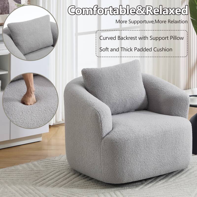 Swivel Round Sofa Chaise, Upholstered Sofa Chair with One Soft Pillow, Single Sofa with Adjustable Pillow