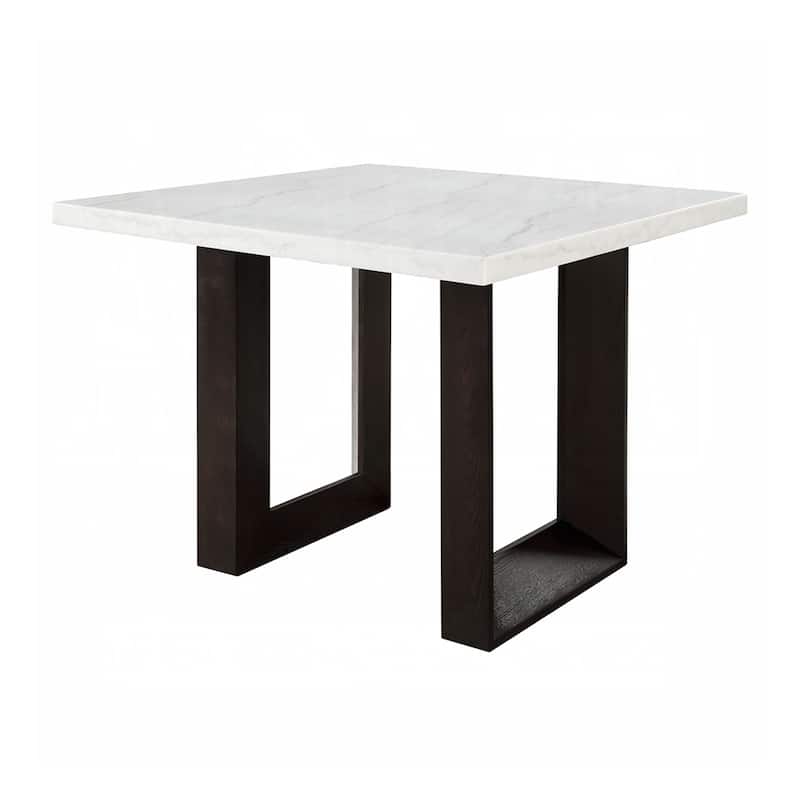 Square Natural Marble Counter Height Table with Double U-Shape Base in White and Espresso - White/Espresso - White/Espresso