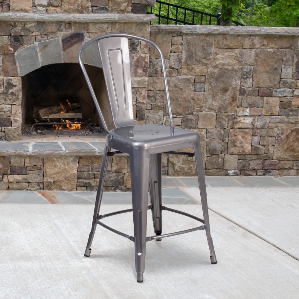 24" High Clear Coated Indoor Counter Height Stool with Back - 17.75"W x 22"D x 40.5"H - 17.75"W x 22"D x 40.5"H