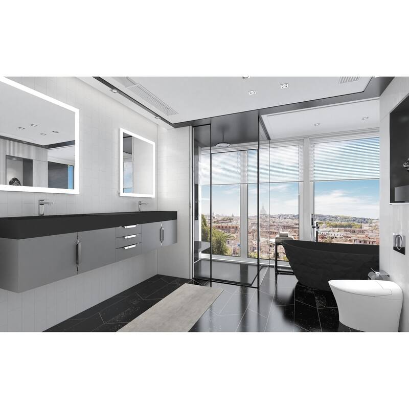 Amazon 84" Wall Mounted Double Bathroom Vanity Set w/ Black Top