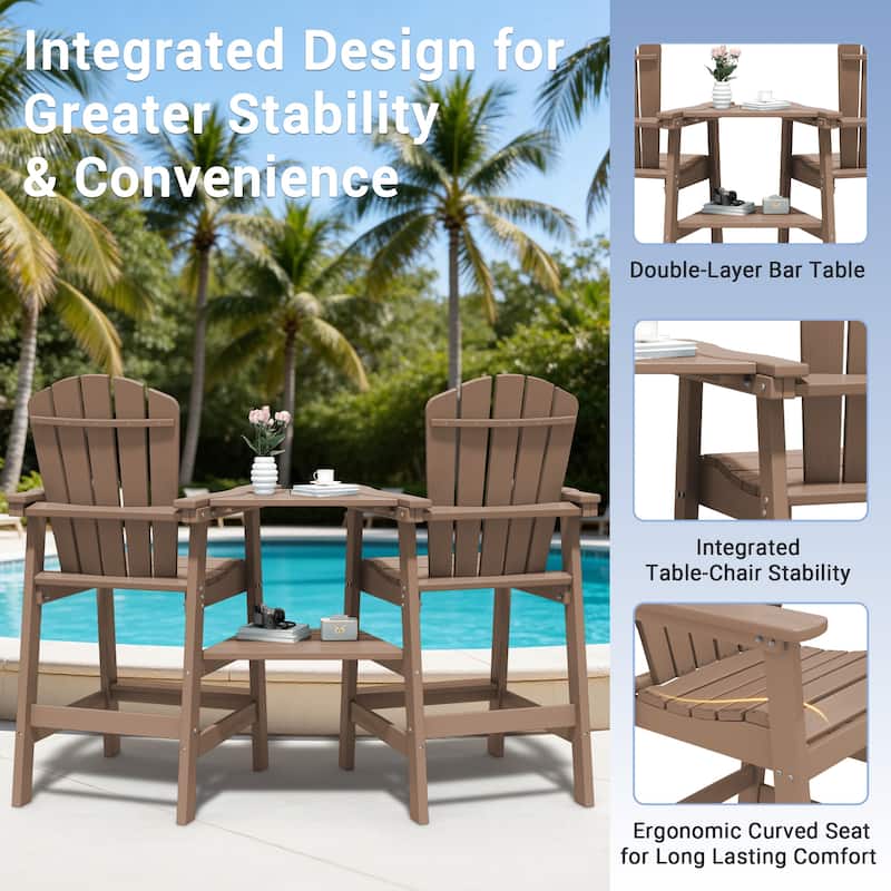 Outdoor Tall Adirondack Chair Set of 2 with Connecting Tray