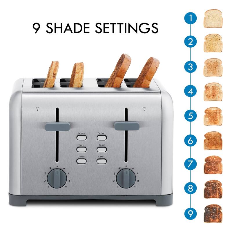 Kenmore 4-Slice Stainless Steel Toaster, Dual Controls, Wide Slot