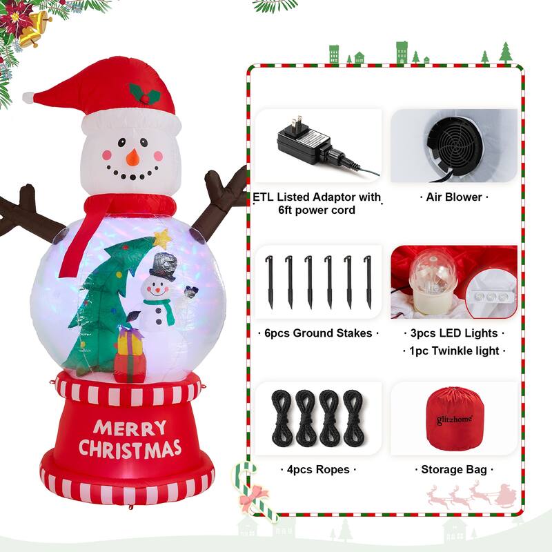 Glitzhome 8FT Lighted inflatable Snowman Globe Scene Decor