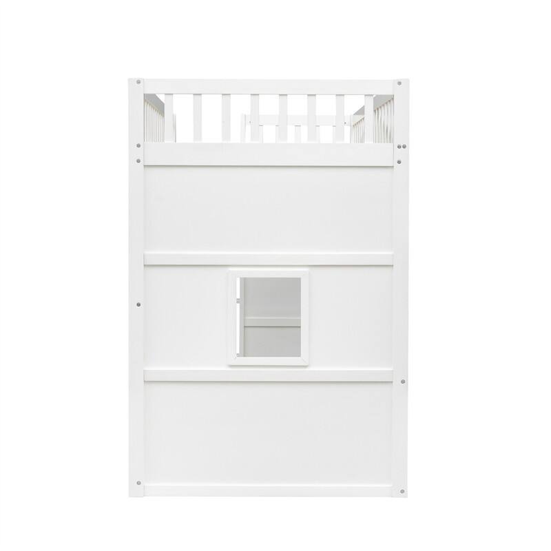 Solid Wood House Loft Bed with Window Design and Ladder, Twin/Full Size Playhouse Bed Loft Bed Frame with Guardrail for Kids