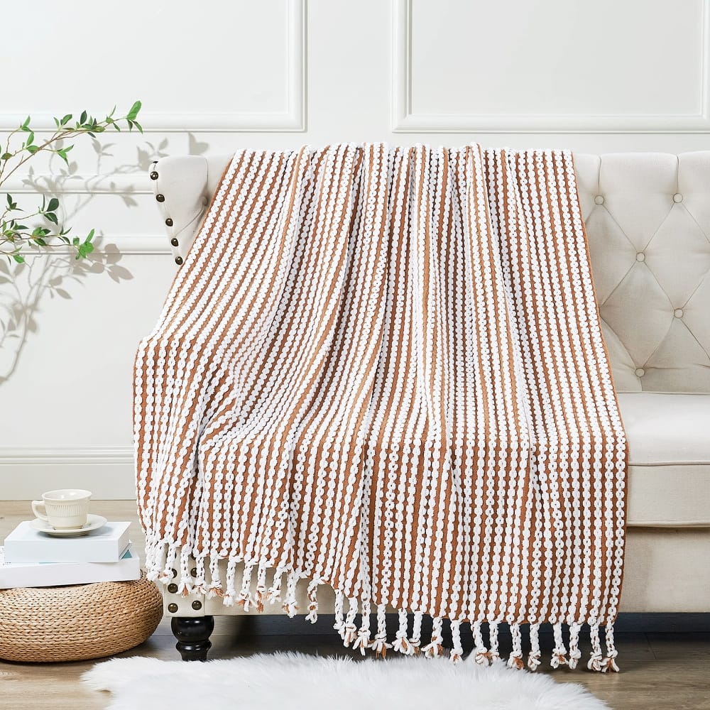 Home Soft Things Chain Tweed Throw Decorative Blanket with Tassels