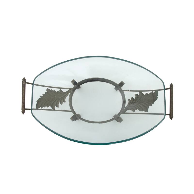 Clear Tempered Glass Kitchen Serving Bowl with Brown Metal Scroll Base