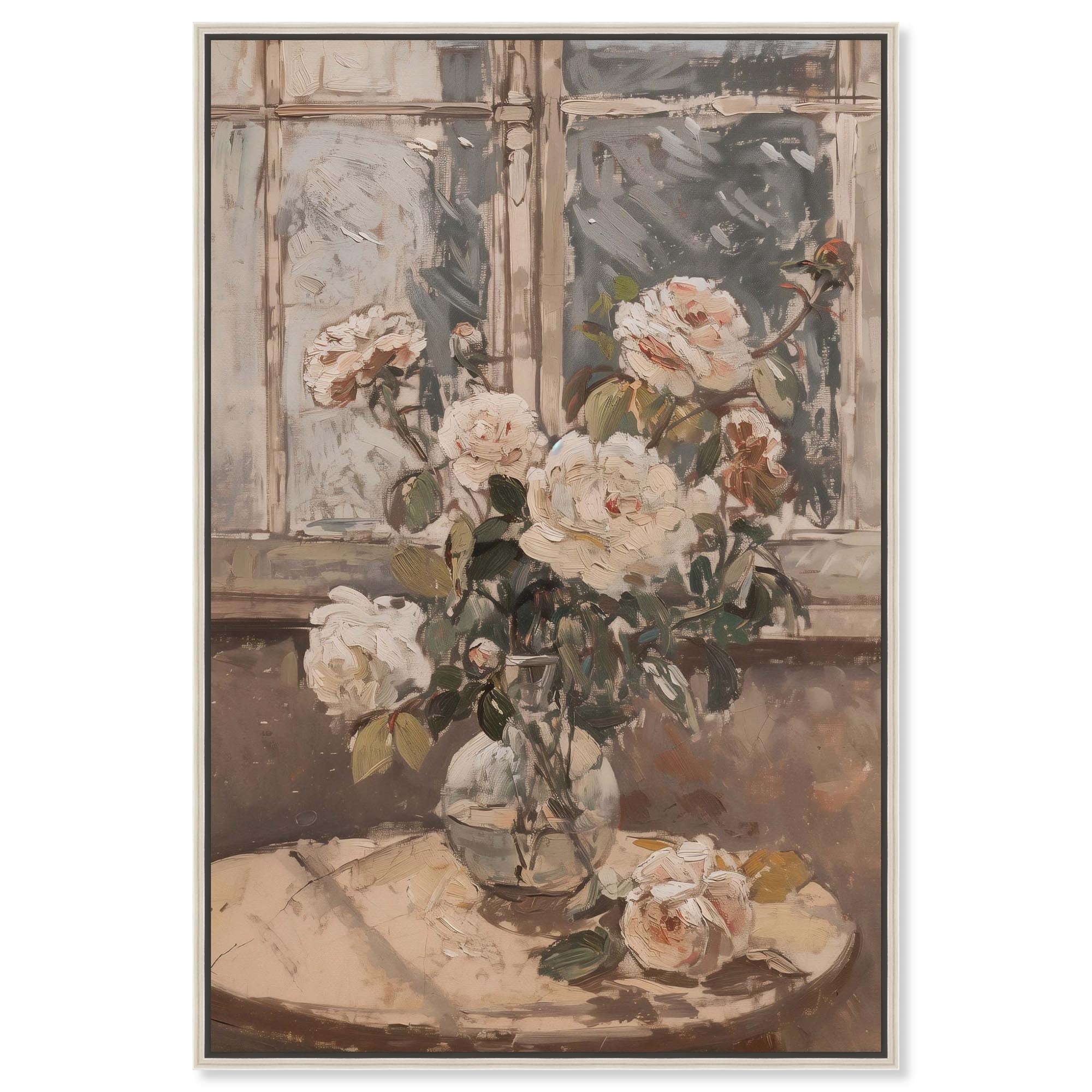 Soft Flowers by the Window Glam Art Framed Canvas Print by Art Remedy