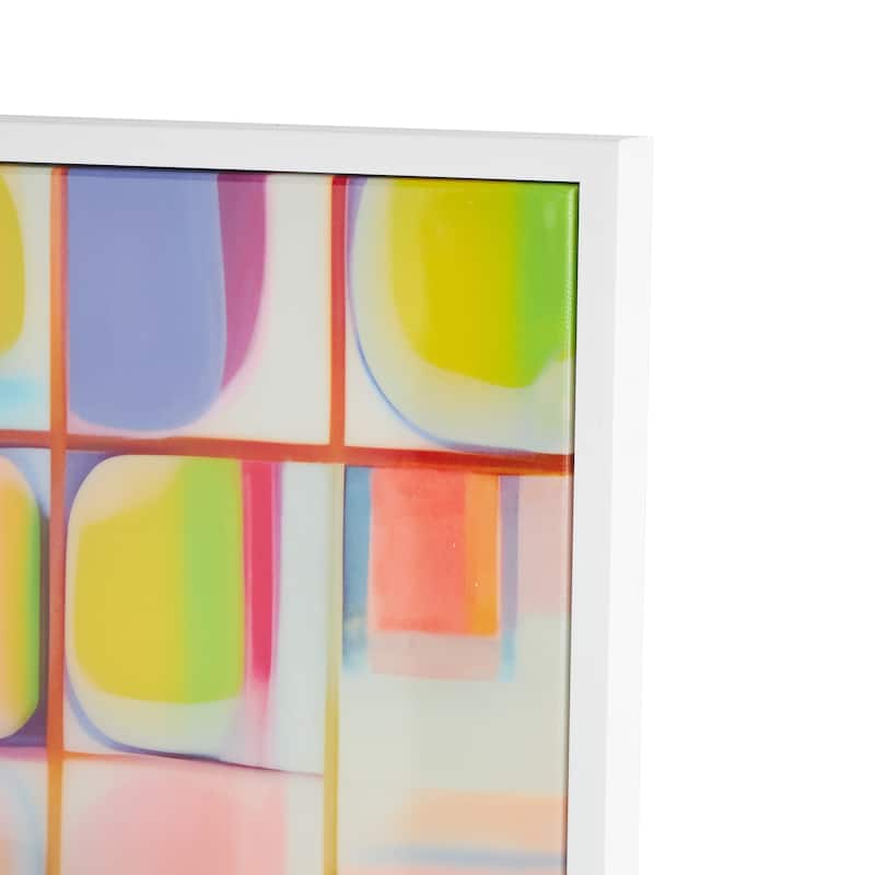 Canvas Geometric Ombre Square Pop Art Framed Wall Art with White Frame - Multi Colored - Roche River Decor