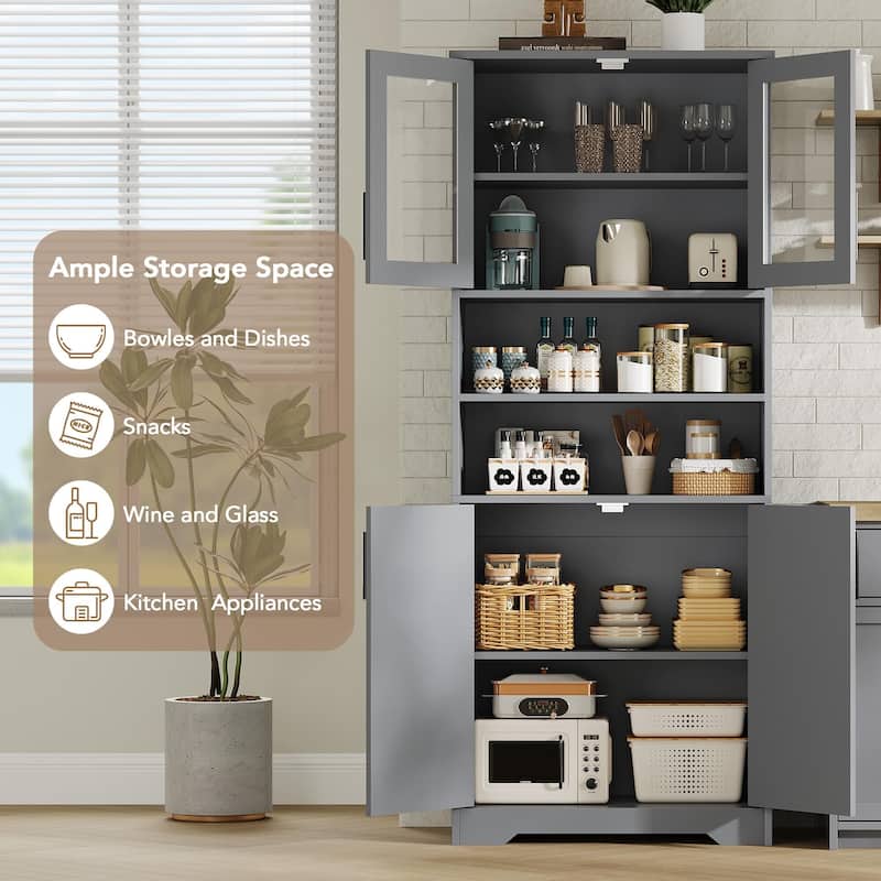 67" Tall Storage Cabinet, Kitchen Pantry Cabinet with Adjustable Shelves, Open Compartments