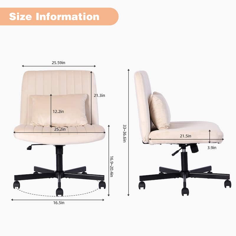 Velvet Criss Cross Armless Office Chair with Wheels - Versatile for Home Office, Meditation & Makeup