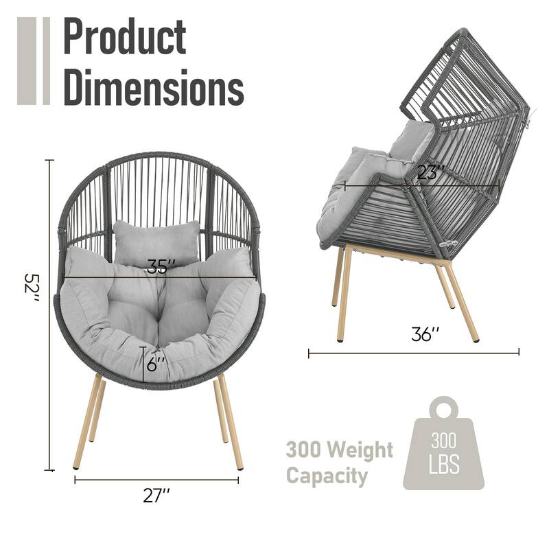 Outdoor Wicker Egg Chair with Light Grey Cushion - Dark Grey